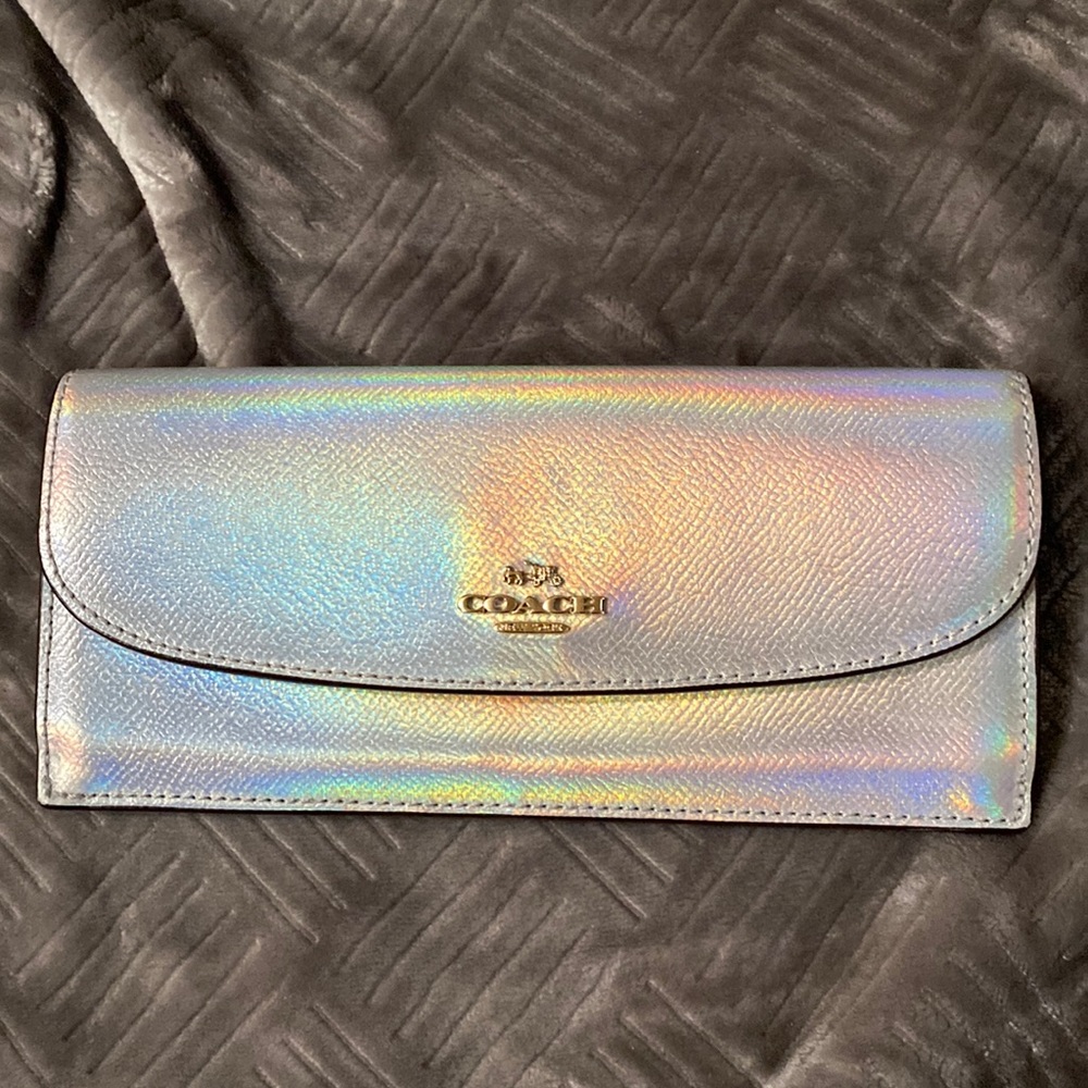 Coach wallet iridescent holographic chrome oil spill
